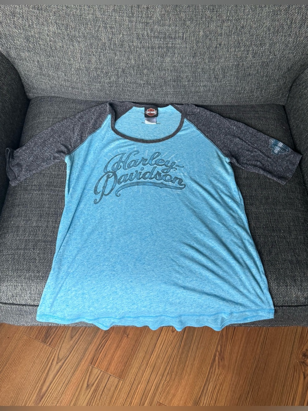 Harley-Davidson Blue and Charcoal Raglan Graphic Tee